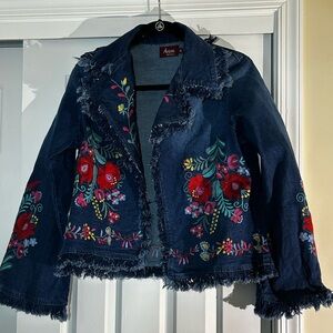 Avani Dark Blue Floral Embroidered Jean Jacket